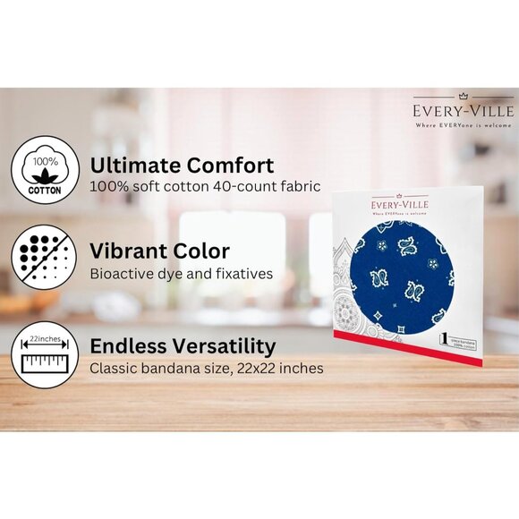 Women's Navy Blue Cotton Bandana Large Cowgirl Handkerchief Headband Scarf - Picture 2 of 7